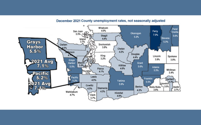 Grays Harbor and Pacific County tied for second highest average unemployment rates in 2021